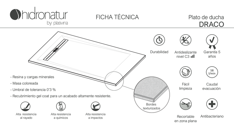 PLATO DE DUCHA DRACO 140 cm LARGO