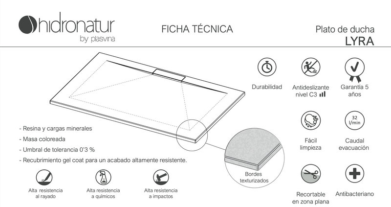 PLATO DE DUCHA LYRA 140 cm LARGO