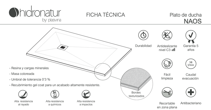 PLATO DE DUCHA NAOS 200 cm LARGO