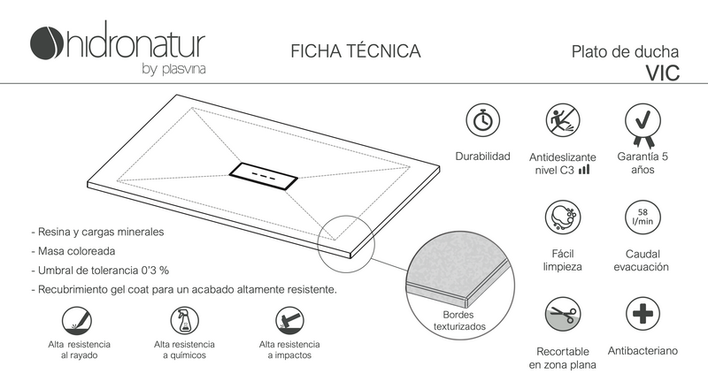 PLATO DE DUCHA VIC 180 cm LARGO