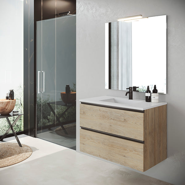 CONJUNTO MUEBLE DE BAÑO + LAVABO + ESPEJO  (GRANADA / 2 CAJONES)