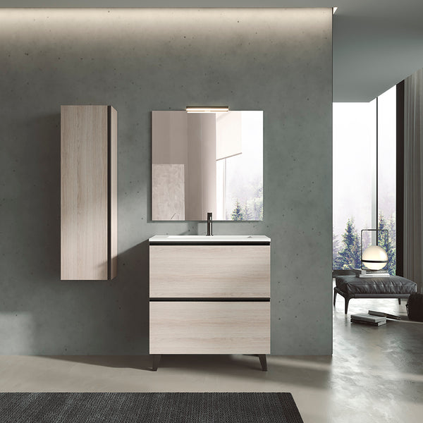 CONJUNTO MUEBLE DE BAÑO + LAVABO + ESPEJO (GRANADA PATAS / 2 CAJONES)