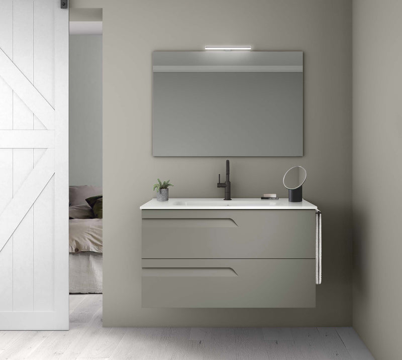 CONJUNTO MUEBLE DE BAÑO + LAVABO + ESPEJO + LUMINARIA (VITALE / 2 CAJONES)