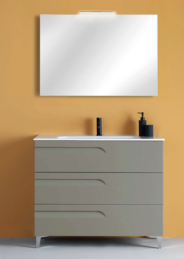 CONJUNTO MUEBLE DE BAÑO + LAVABO + ESPEJO + LUMINARIA (PATAS VITALE / 3 CAJONES)