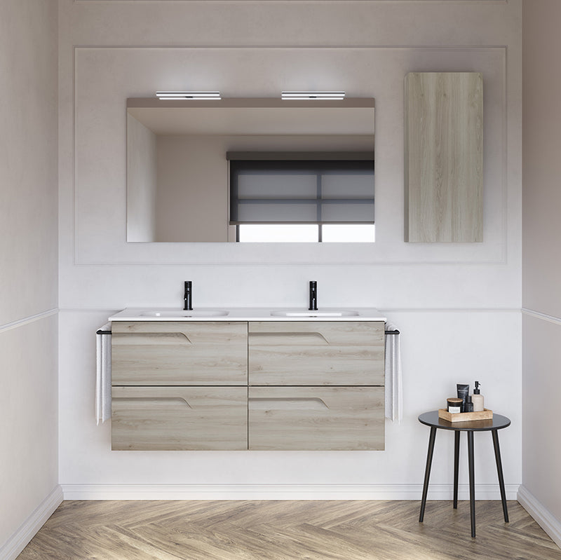 CONJUNTO MUEBLE DE BAÑO + LAVABO + ESPEJO + LUMINARIA (VITALE / 2 CAJONES)