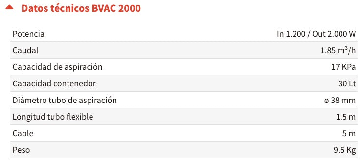 Aspirador de sólidos y líquidos BVAC 2000/2400 DM